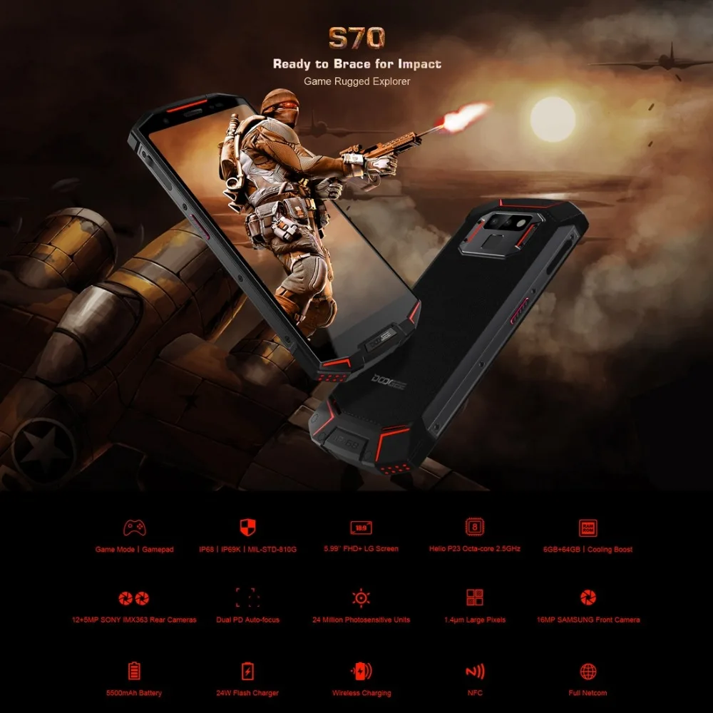 DOOGEE S70 6 ГБ 64 Гб IP68 Водонепроницаемые смартфоны 5 99 дюймов Android 8 1 Helio P23