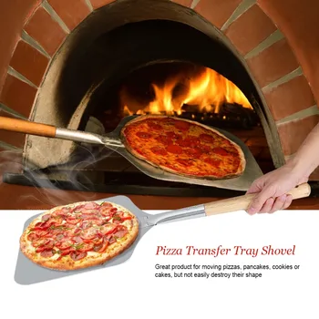 

66cm Aluminum Pizza Peel Shovel with Wood Handle Silver Cheese Cutter Cake Shovel Square Pizza Peel Bakeware Cookware