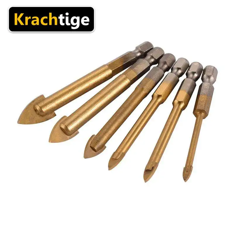 

Krachtige 6pcs Titanium Wall Tile Ceramic Glass Drill Bit Tool Set Carbide Stainless Steel Driiling /4 5 6 8 10 12