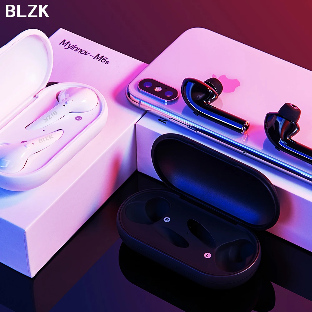 BLZK Bluetooth наушники настоящие беспроводные наушники стерео беспроводные Bluetooth наушники со встроенным HD микрофоном зарядный чехол