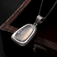 Multi Color Natural Gemstone Pendant For Women Hollow Peacock Carving Backside Real 999 Sterling Silver Jewelry