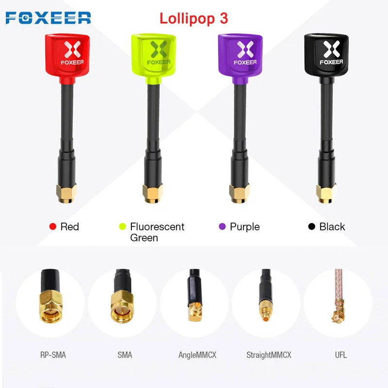 

2PCS Foxeer Lollipop 3 5.8G 2.3Dbi TX RX RHCP FPV SMA RPSMA UFL Straight/Angle MMCX 7.2g FPV Antenna Black Red Green Purple