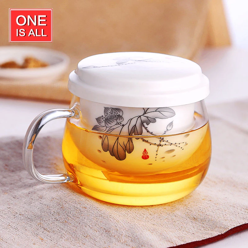 ONEISALL 300ml/10oz Lotus Glass Cup Coffee Mug Teacup Tea Hand Painting with Ceramic Infuser Filter & Handle GYBL090 | Дом и сад