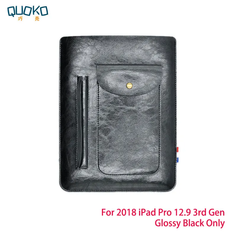 Multi-function ultra-thin super slim sleeve pouch cover,microfiber leather tablet sleeve case for iPad Pro 12.9 3rd Gen - Цвет: Glossy Black Only