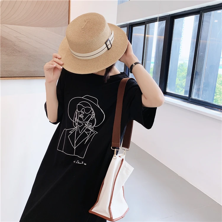 Fashion Cartoon Print Plus Size Summer Dress Cotton Casual O-Neck T-shirt Batwing Sleeve Women Dress Tops Vestidos De Fiesta