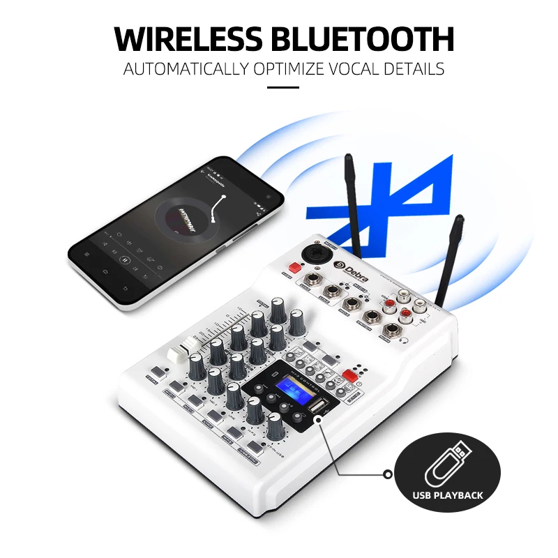 DebraAudio DJ консольный микшер звуковая карта с 2 канала УВЧ беспроводной микрофон для