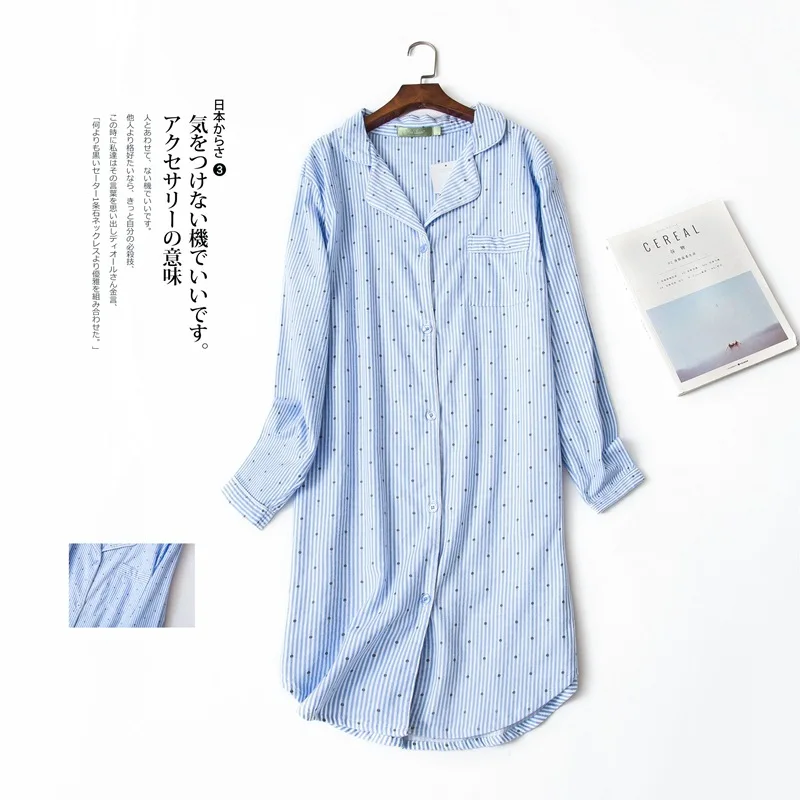 Зимняя хлопковая вельветовая длинная ночная рубашка в клетку с длинными рукавами размера плюс, одежда для сна с мультяшным рисунком, домашняя женская одежда, женские ночные рубашки - Цвет: blue stripes