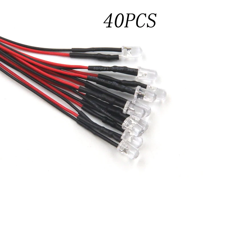 40PCS LED Light Colorful Decoration Strip Super Bright Bulb with Wire 5mm 12V DIY Parts for RC Simulation Boat Car Drone | Игрушки и