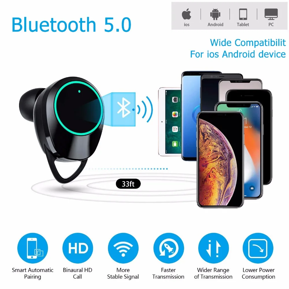 Беспроводные наушники ICEICE Bluetooth 5,0, наушники с глубоким басом, водонепроницаемая гарнитура с микрофоном, зарядная коробка для Apple iPhone 6 7 8 X sony