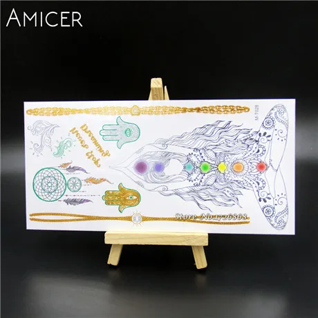 Временный боди-арт тату Золотая вспышка металлическая тату-рукава наклейка хна женские ювелирные изделия водонепроницаемые для Хамса рука - Цвет: 5