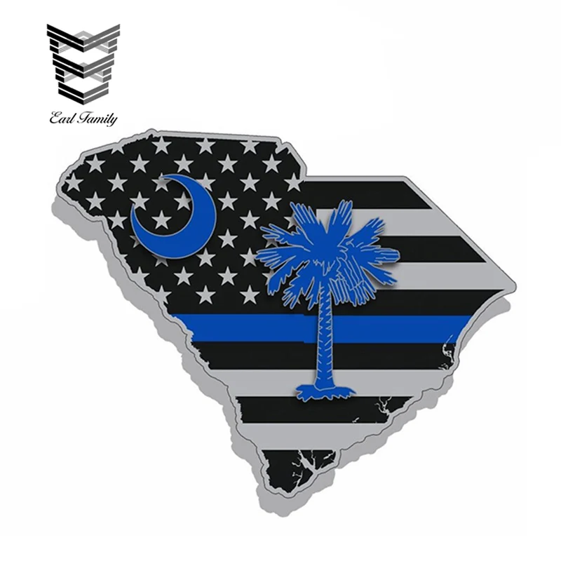 

EARLFAMILY 13cm X 10.5cm SC South Carolina Police Blue Line Car Truck Vehicle Laptop Cup Window Decal 911 Car Stickers