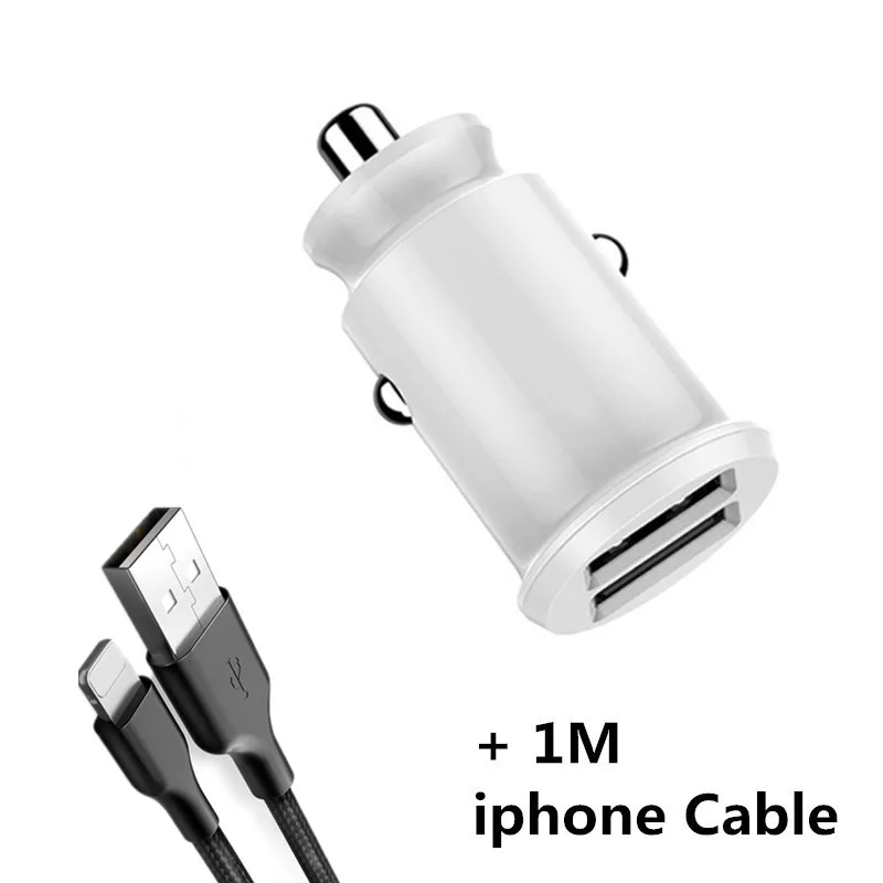 Быстрая зарядка 3.1A 2 порта USB Автомобильное зарядное устройство для iPhone samsung Xiaomi Mini Dual USB быстрая зарядка для автомобиля зарядное устройство для мобильного телефона адаптер - Тип штекера: White  ip Cable