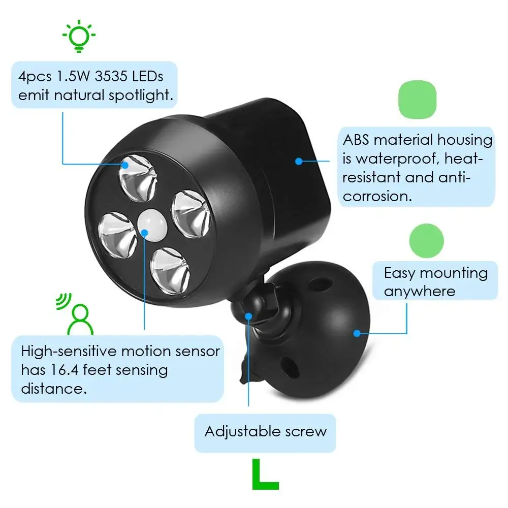 Sensor de Movimento sem Fio da Bateria Iluminação para Jardim do Pátio Parede à Prova de Intempéries Lumens Holofotes Operado Garagem Caminho 600 4led 3 Cheap Lâmpadas solares