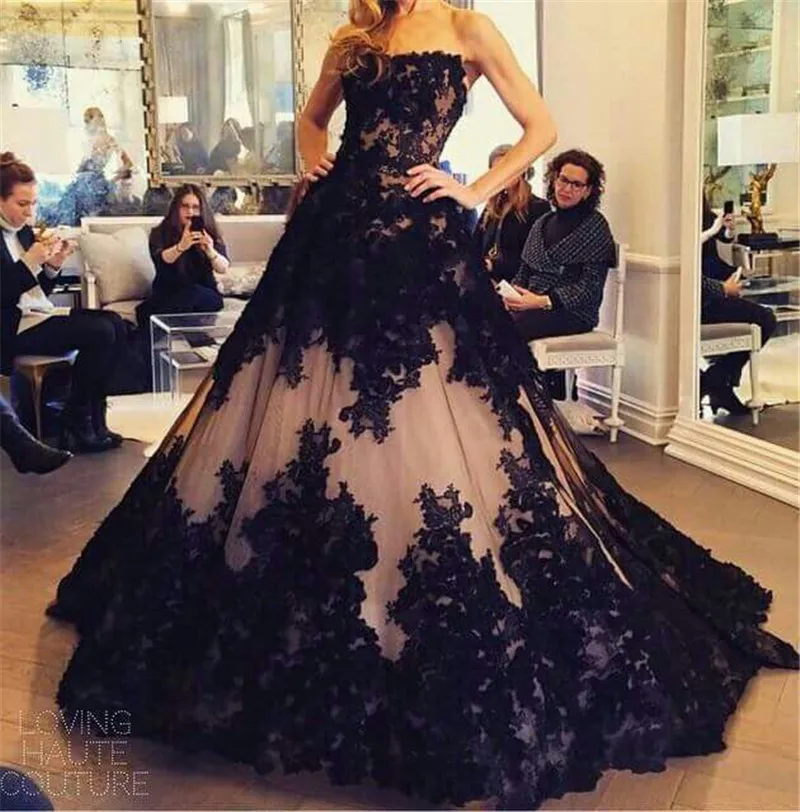 

2016 Elegant Ball Gown Strapless Sleeveless Long Lace Evening Dress Black And Pink Formal Dresses Vestidos De Fiesta IZ550
