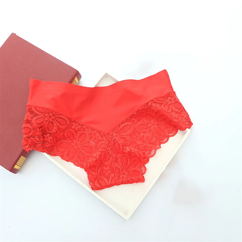 Women's Lace Seamless Briefs Ice Silk Panties Breathable Underwear Women Transparent Sexy Panty Cotton Crotch Panties Women 29 (2)