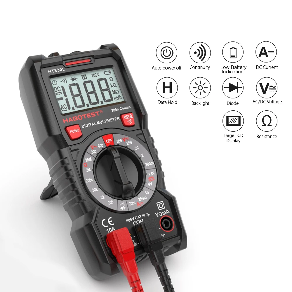 2000 отсчетов цифровой Mulitmeter AC/DC напряжение постоянного тока Измеритель сопротивления диода непрерывность батареи измерительный прибор с подсветкой