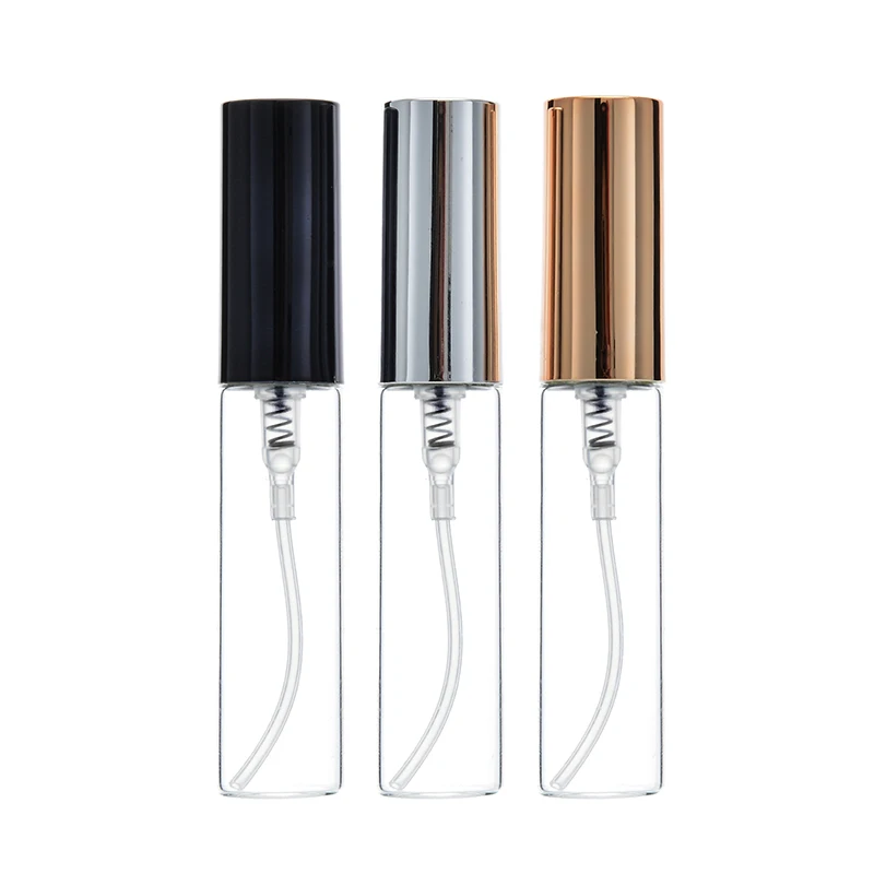 

100 Pieces/lot 5ML Mini Portable Glass Perfume Bottle With UV Plastic Atomizer Refillable Empty Cosmetic Containers For Travel