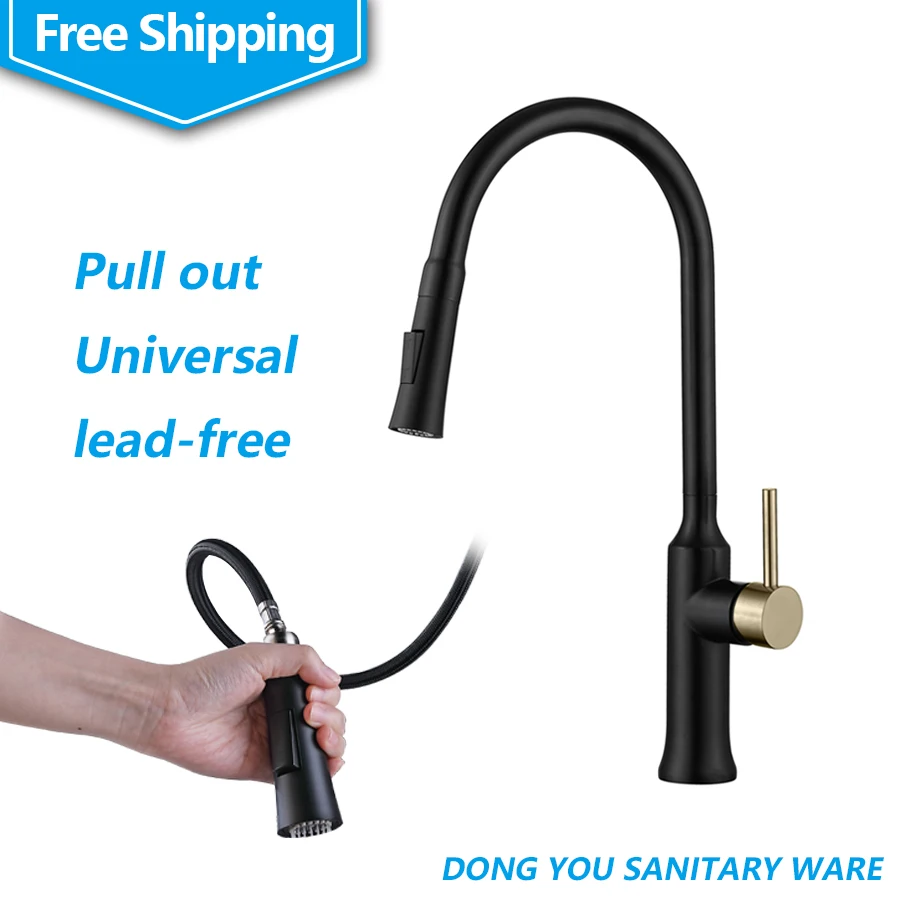 

kitchen faucets black gold pull out kitchen faucet 304stainless steel kitchen tap cold and hot water tap Lead-free single hole