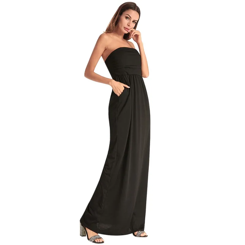 

Women's Summer Strapless Maxi Dress Bridesmaids Solid Bandeau Dresses Long Party Gowns Sleeveless Long Dress Vestidos