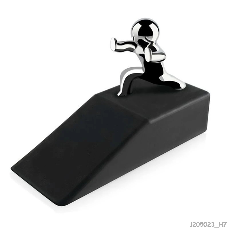 

Zinc Alloy Pushing Man Doorman Non-slip Rubber Wedge Base Door Stopper Novelty Buffers Safety Home Office