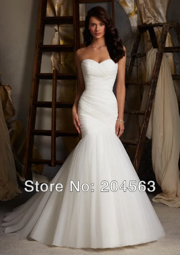 

Free Shipping 2016 Fashion Mermaid Pleated Tulle Wedding Dresses Custom size/color