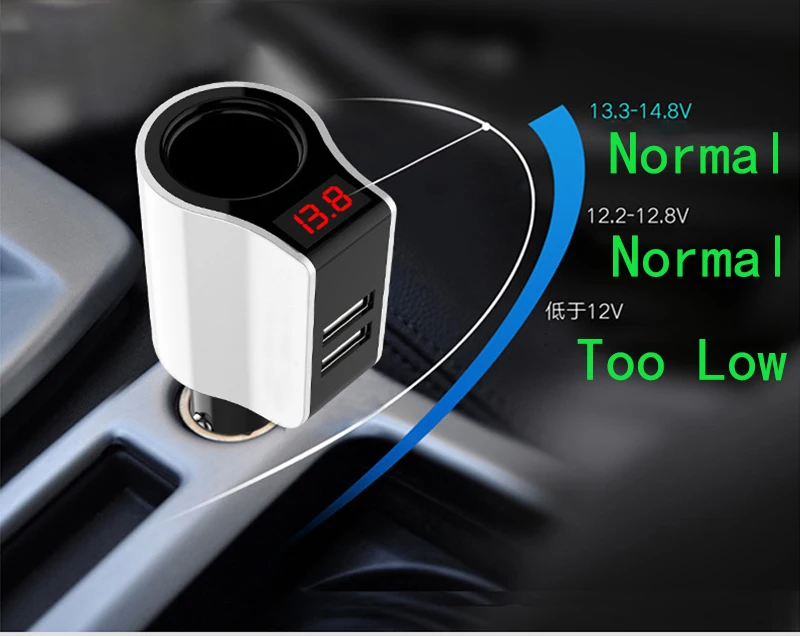Thbelieve 2 USB Car Chargers 5V 2.1A Fast Charging Car Cigarette Lighter Auto Car-Charge With LED Voltage Display Auto-Chargers (7)