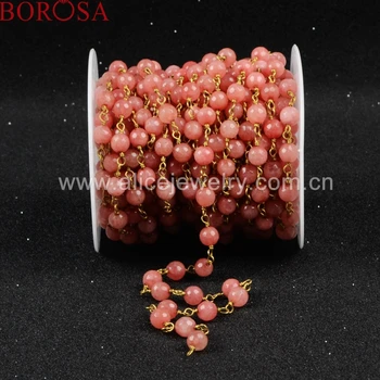 

BOROSA Free Shipping New Arrival and Fashion Gold Color Or Silver Color Pink Natural Stone Faceted Beaded Chains JT069