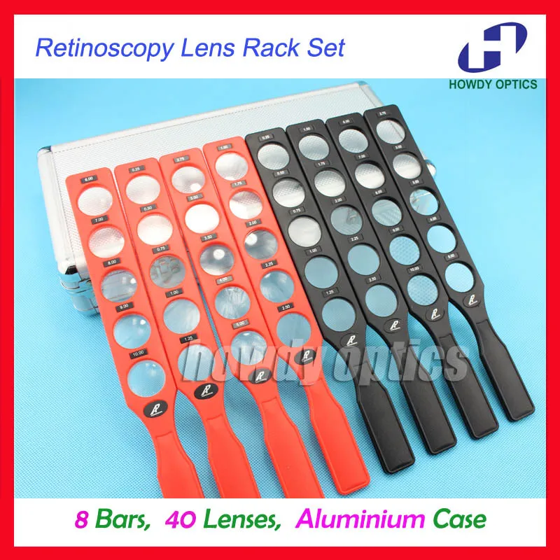 Ophthalmic retinoscopy lens rack set plastic bar Aluminium case board