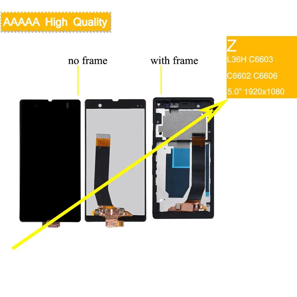 5'' Display For Sony Xperia Z LCD Touch Screen With Frame SONY Replacment L36H C6603 C6602 C6606 original | Мобильные