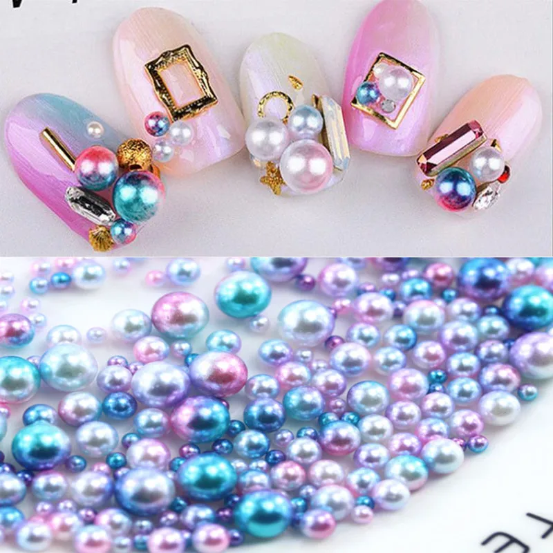 

4mm nail pearl 30/100pcs ABS circle without holes Gradient color perforated multicolored artificial pearl nail accessories