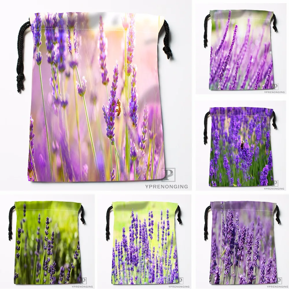 Custom Lavender Plant Nature Blur Drawstring Bags Travel Storage Mini Pouch Swim Hiking Toy Bag Size