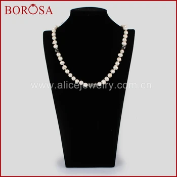 

BOROSA Handcrafted Freshwater Pearl Necklace Druzy Jewelry Rhinestone Pave Disco Ball Natural Pearl Beads Necklece JAB702