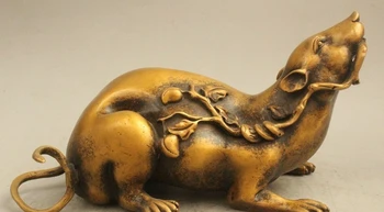 

6" Chinese Fengshui Copper Zodiac Year Mouse Coin Wealth Peach Money Cai Statue