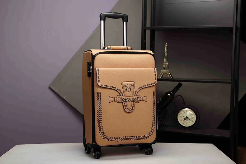 ПУ корейский люксовых брендов вести дорожного чемодана кожа Винтаж прокатки багажа