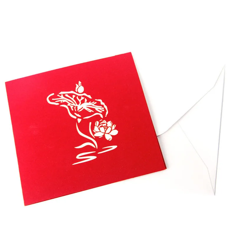 Water Lotus 3D Paper Greeting Cards Laser Cut Pop Up Handmade Post Cards Custom Thank You Card Souvenirs Teacher' Day Supplies (5)
