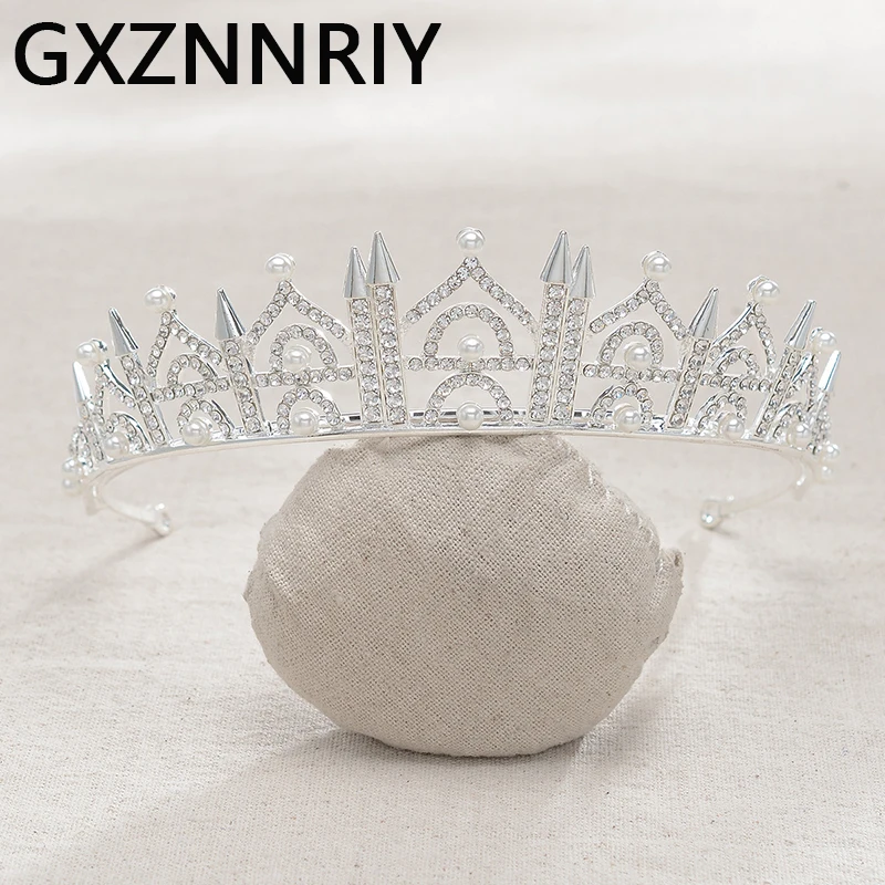 

Crystal Rhinestone Silver Crown Headband Bridal Wedding Hair Accessories Pearl Bride Tiaras and Crowns Women Fashion Jewelry