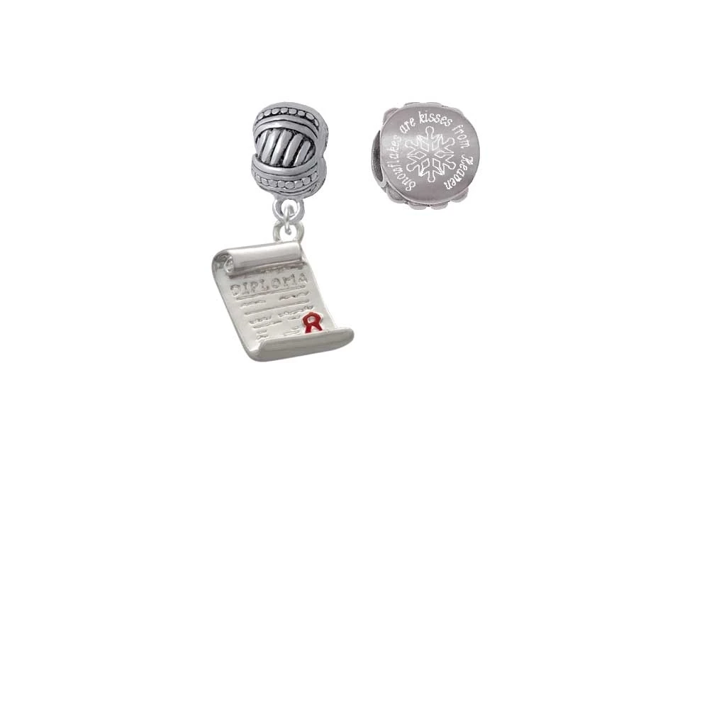 Silvertone Diploma Snowflakes are Kisses from Heaven Charm Beads (Set of 2)