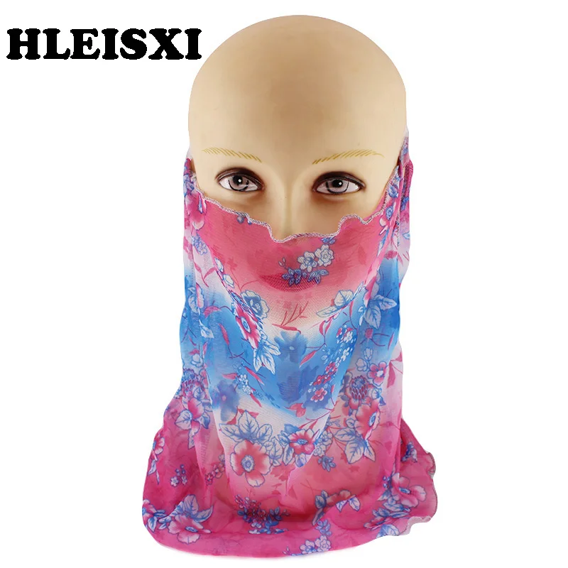 

HLEISXI New Arrival Women Floral Mask Summer Wind Proof Mouth Scarf Veil Long Female Face Masks Ski Rayon Headwear
