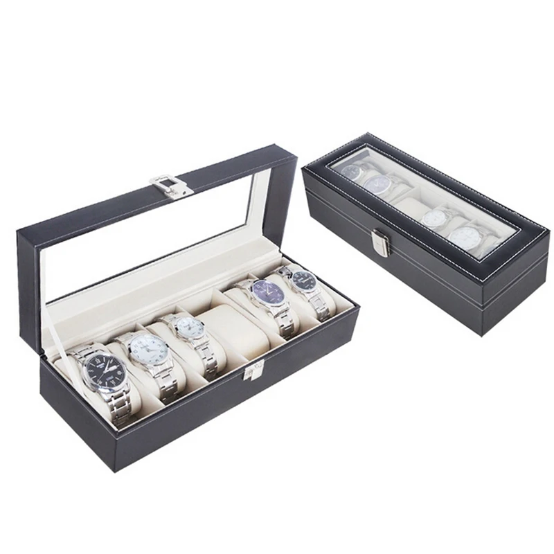 1pc 6 Girds glass window font b Watch b font Storage Organizer Container Box convenient space