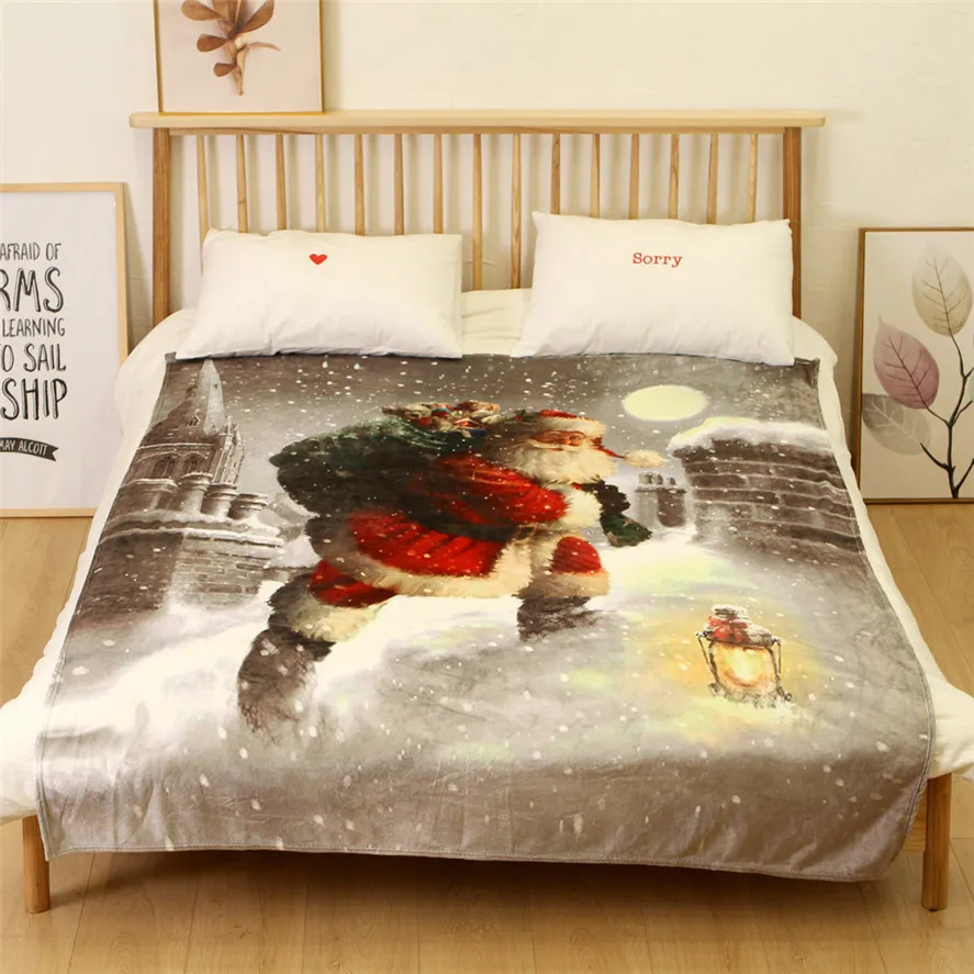 

New Warm Christmas Blankets 150X200CM 1PC Merry Christmas Blanket Flannel Fabric Sofa Bed Blanket Home Decor Blankets 30