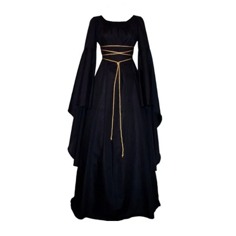 

Women Dress Elegant Mysterious Clothes Vintage Long Dress Beach Party Dress Empire Long Sleeves Casual Dress