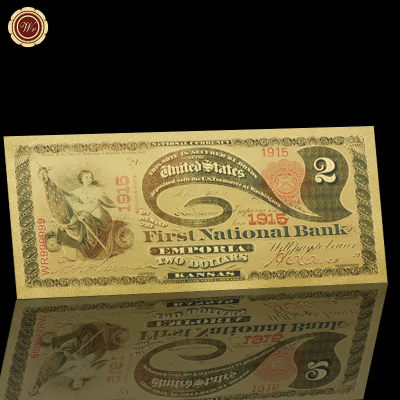 WR 1875 год 2 доллара 24k Коллекционная Золотая банкнота красочный мир бумажные деньги искусство орнамент день рождения роскошный сувенир для декора