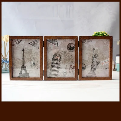 Tri-fold Photo Frame Retro Creative Combination Decoration Literature Art Restaurant Bar Decoration Picture Frames Ornaments - Цвет: B