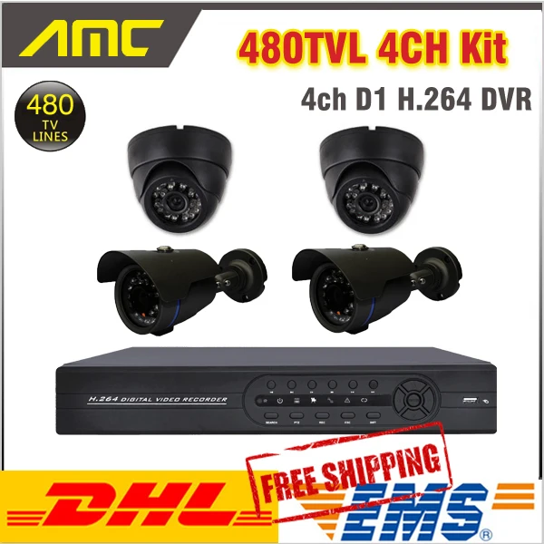 

2pcs Indoor Dome 2pcs IR Bullet Outdoor Surveillance Camera Security CCTV System 4ch Channel CCTV Kit Security Camera System