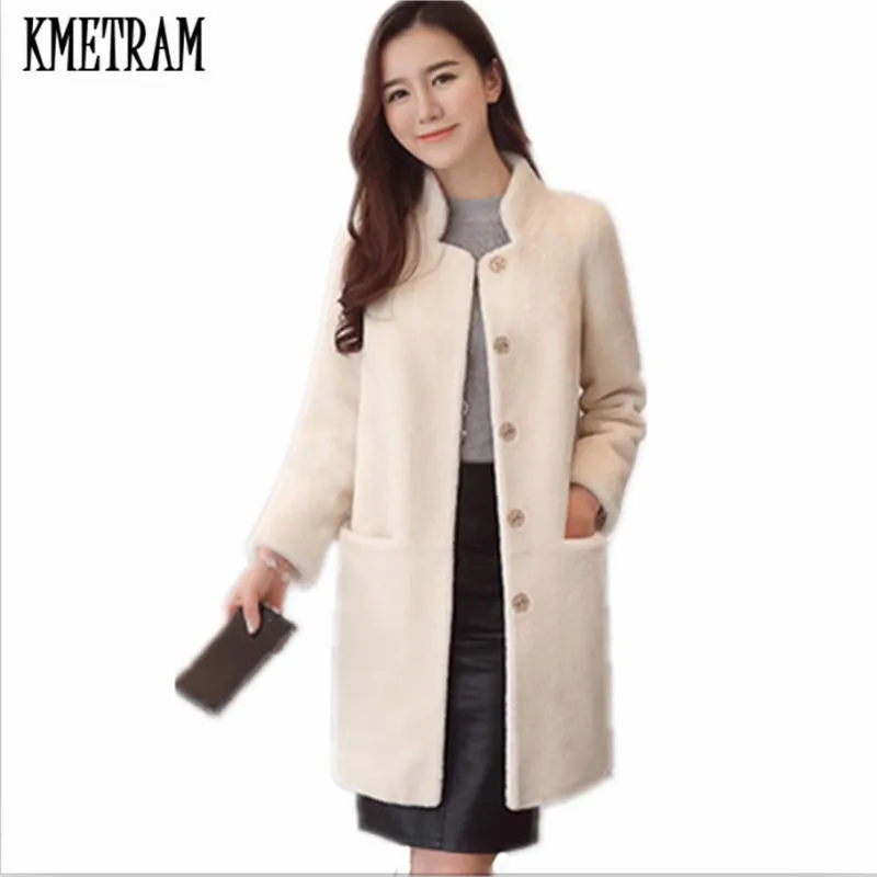 

KMETRAM 2019 Fashion 100% Wool Coat Super Quality Long Wool Coat Women's Cashmere Coat Wool Coat Women Manteau Femme Hiver HH359