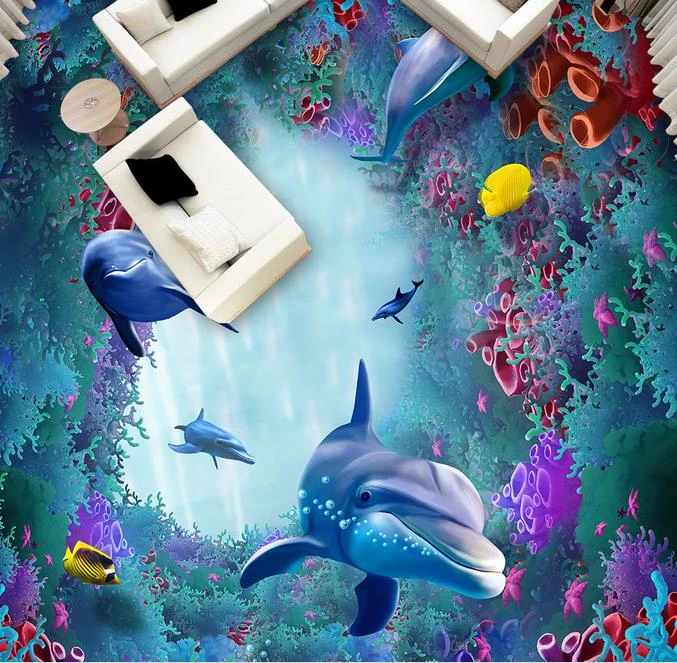 ビニールフローリング写真壁紙カスタム3dフローリング海藻サンゴイルカ3d立体壁紙ヨーロッパ壁画床 3d Flooring Mural Floordolphins 3d Aliexpress