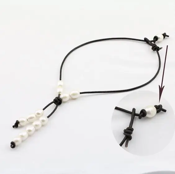 

Fashion Lady's Perfect Leather Pearl Jewelry,White Rice Natural Freshwater Pearl Necklace More Color Leather For Choose