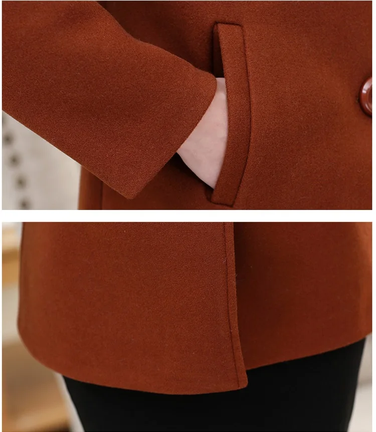 UHYTGF XL-5XL размера плюс женская куртка новая мода осень зима шерстяная куртка с отворотом тонкая элегантная женская короткая шерстяная Верхняя одежда 1156