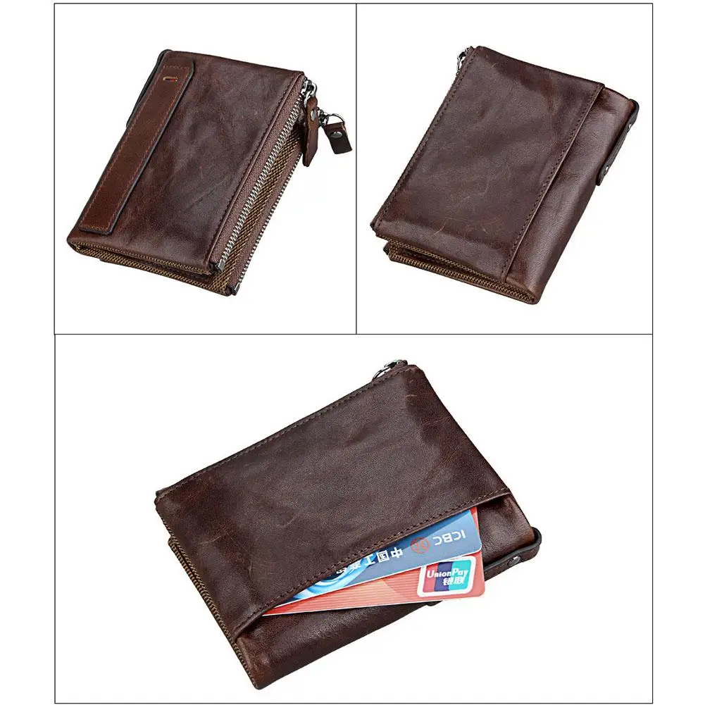 Banabanma Genuine Wallet Cowhide Leather Men Wallets Double Zipper Short Purse Coin Pockets Anti RFID Card Holders Wallet Men 40