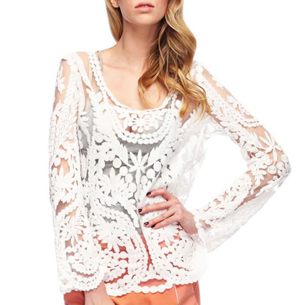 Блузка женская кружевная с длинным рукавом|Блузки| |